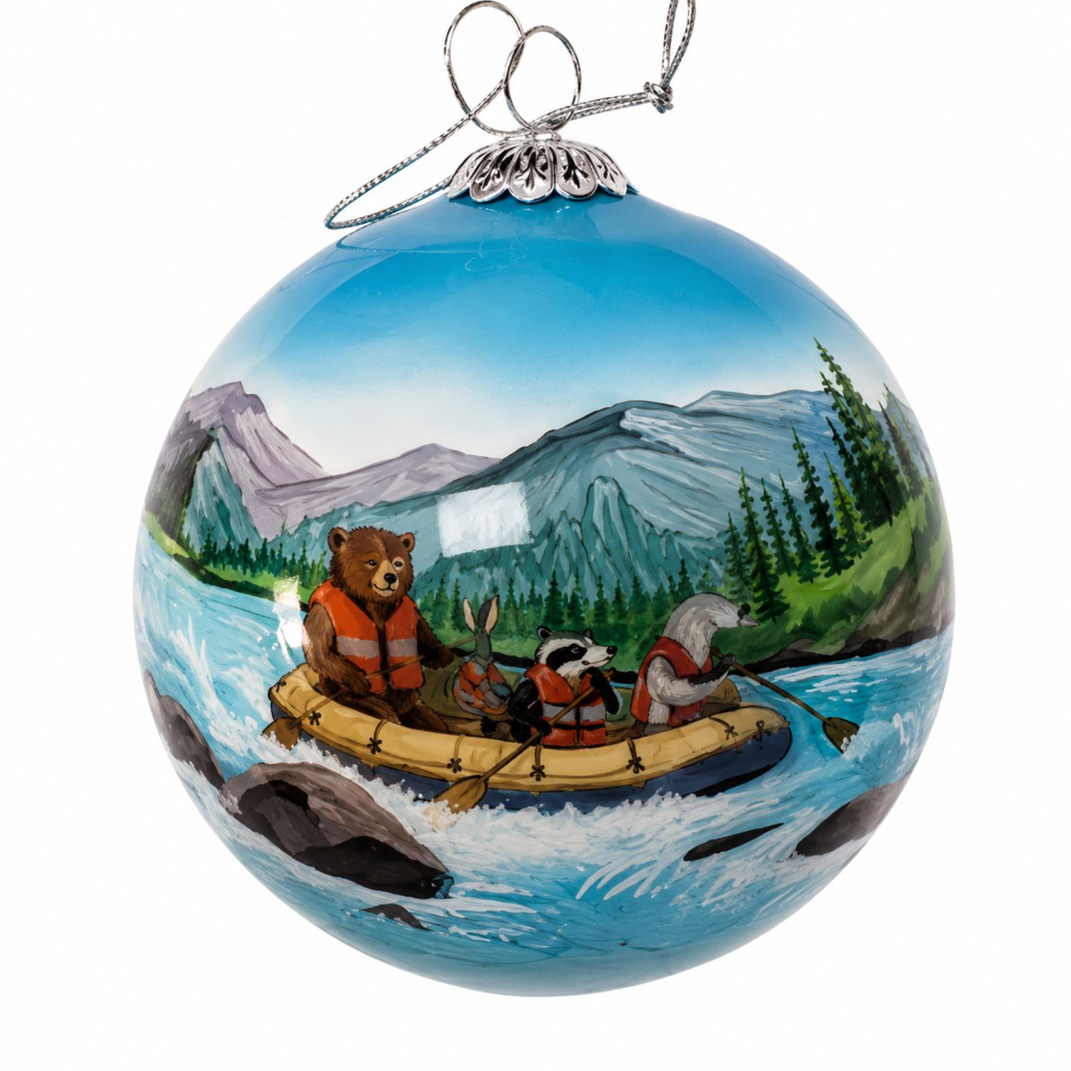 Colisco Wild River Raft Hand Painted Glass Ornament