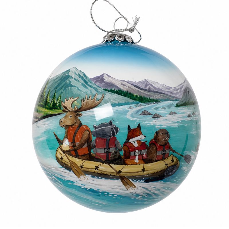 Colisco Wild River Raft Hand Painted Glass Ornament
