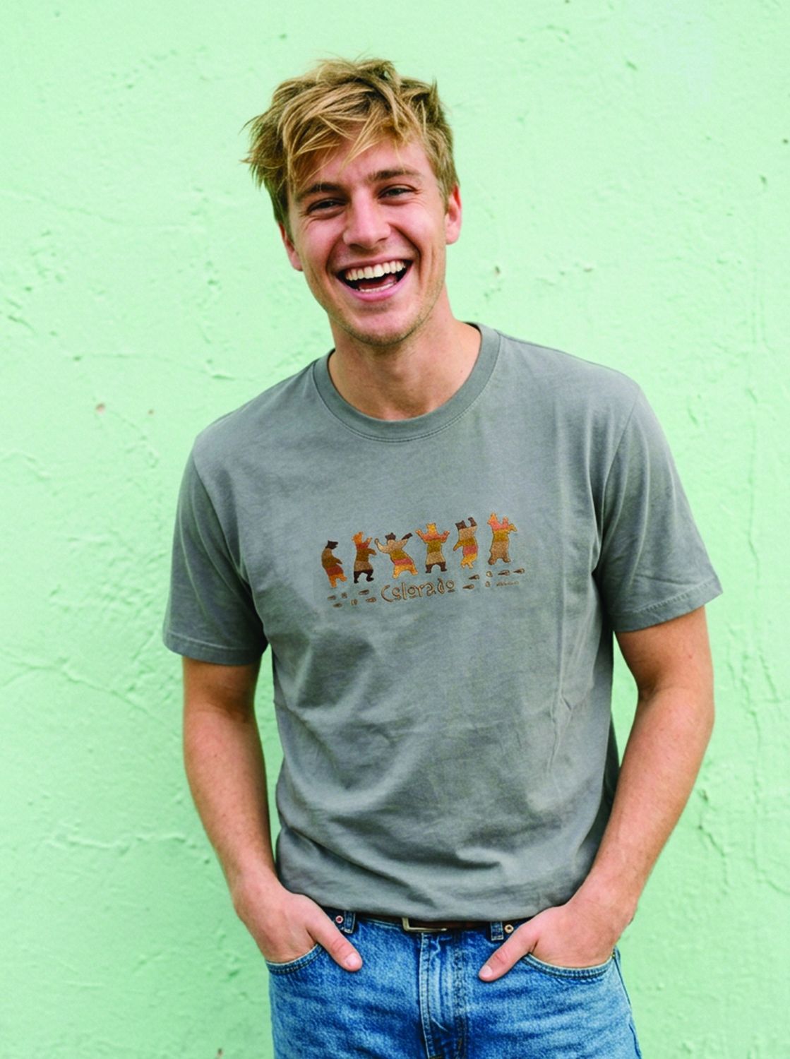 Colisco Bear Dance Colorado 100% Cotton Graphic T-Shirt, Color: Slate Gray, Size: S