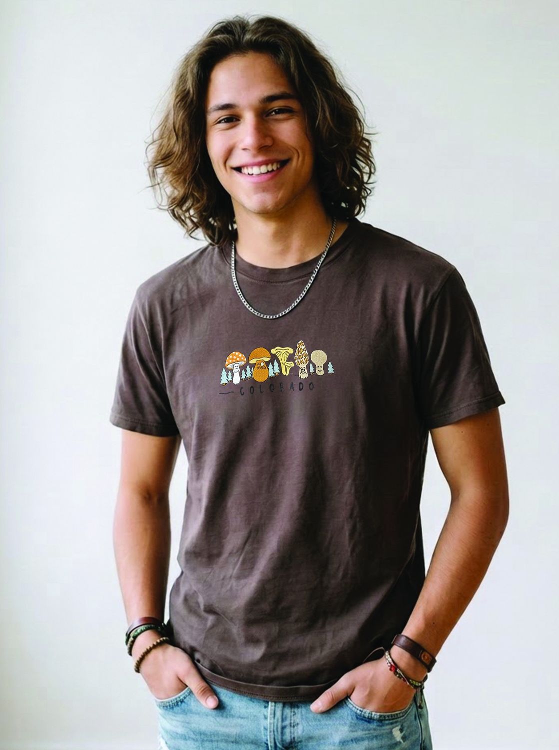 Colisco Mushrooms 100% Cotton Graphic T-Shirt, Color: Chocolate Brown, Size: S