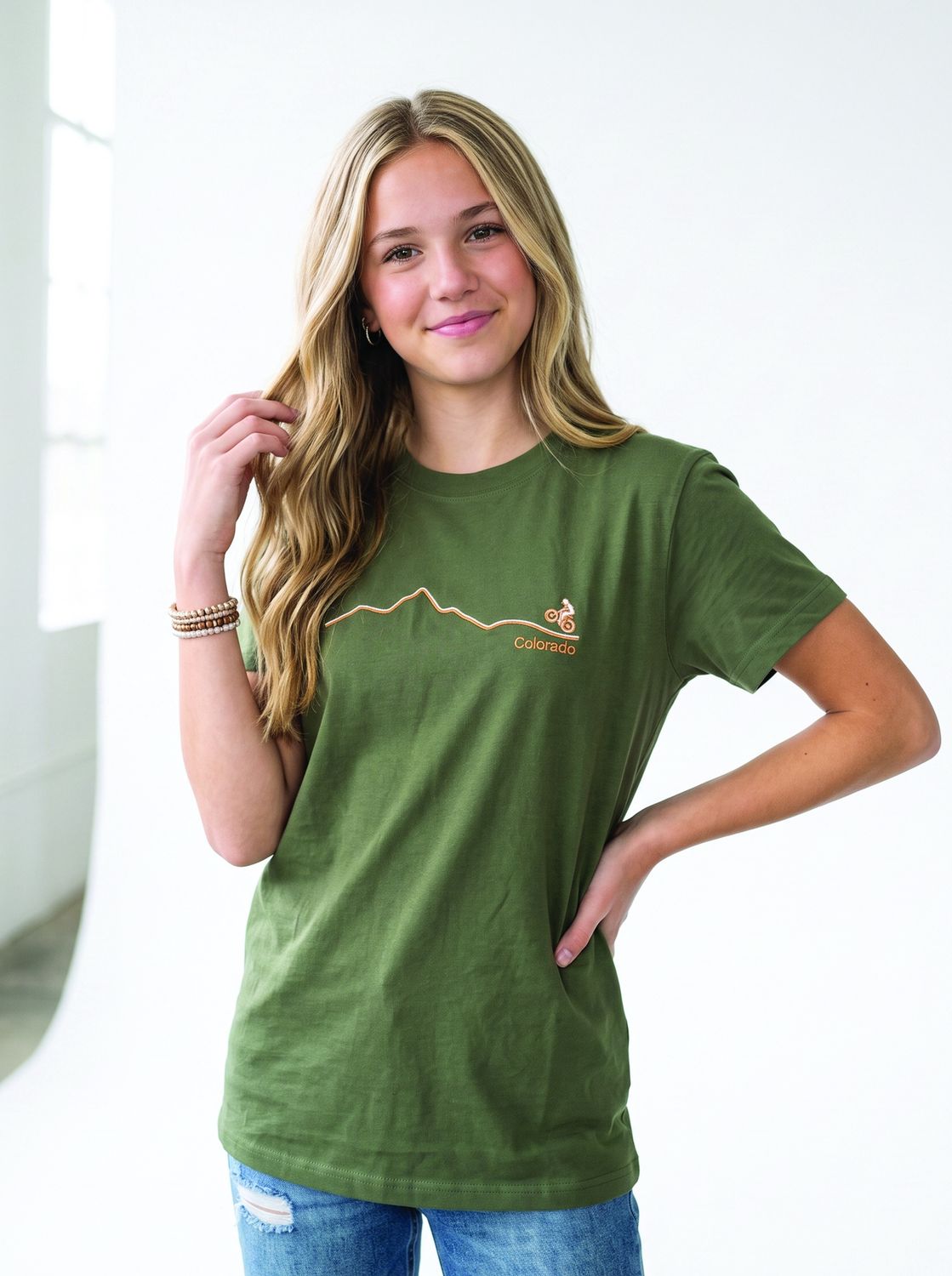 Colisco Colorado Biking 100% Cotton Graphic T-Shirt, Color: Olive Green, Size: S