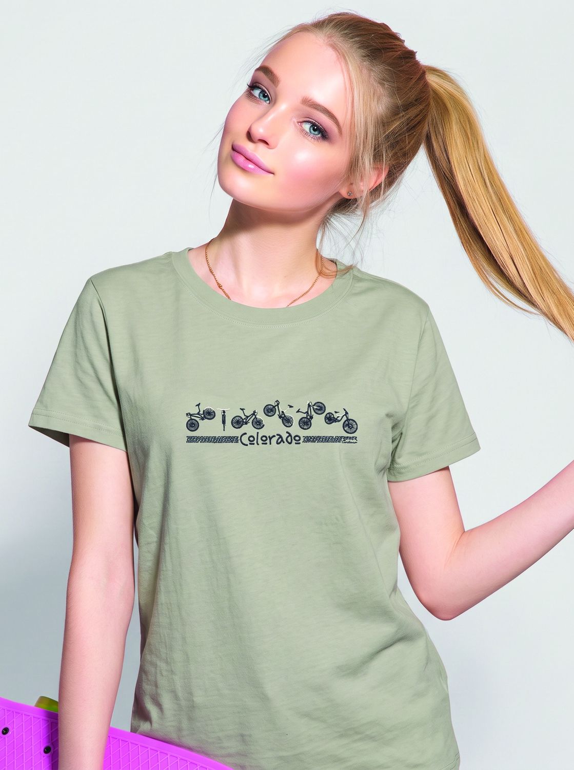 Colisco Bicycle Dance 100% Cotton Graphic T-Shirt, Color: Light Gray, Size: S