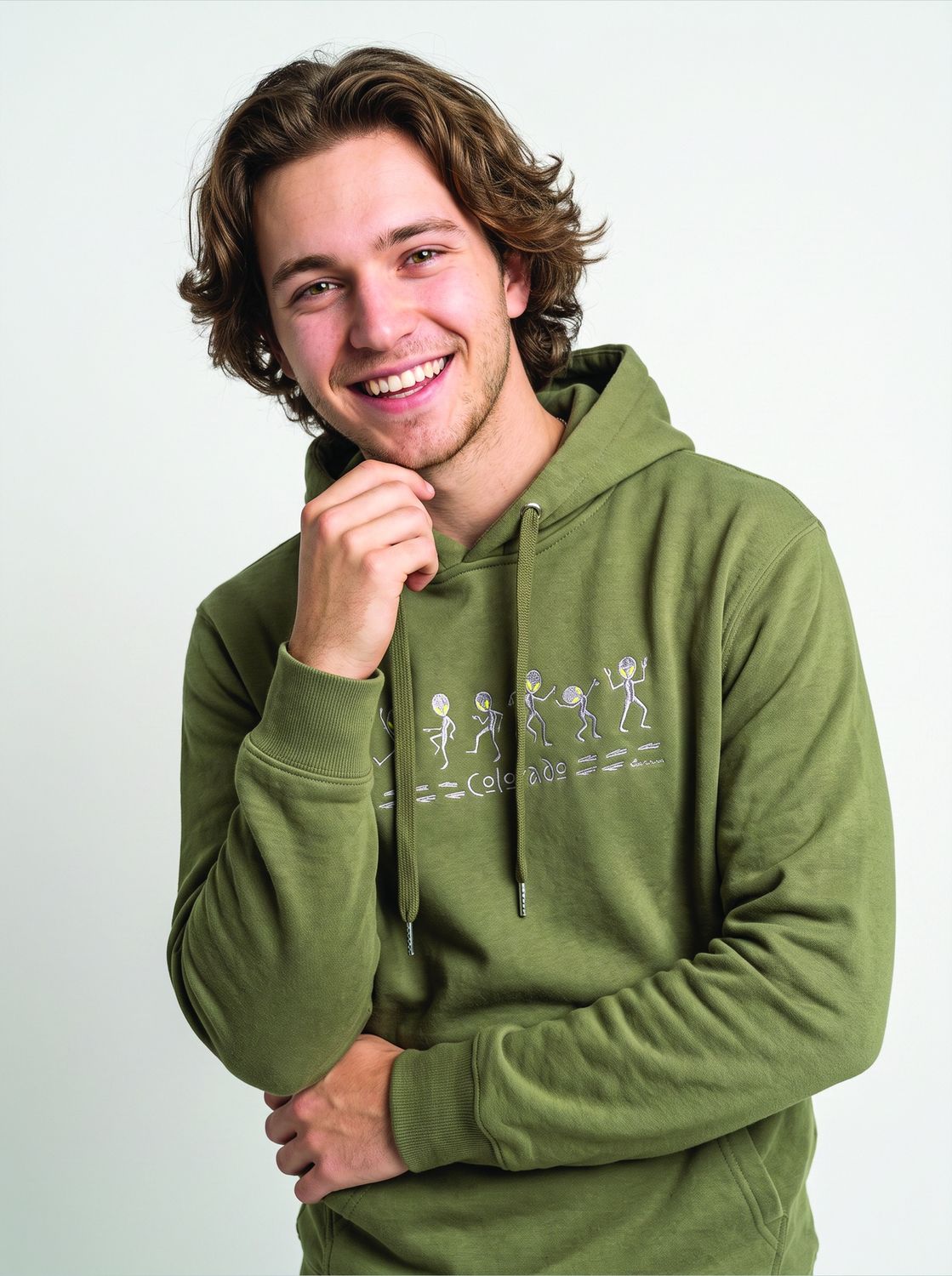 Colisco UFO Dance 100% Cotton Graphic Hoodie, Color: Olive Green, Size: S