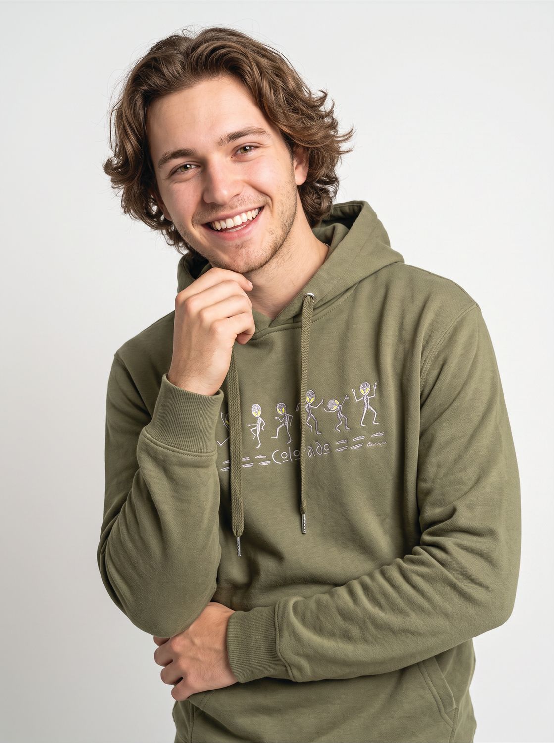 Colisco UFO Dance 100% Cotton Graphic Hoodie, Color: Olive Green, Size: S