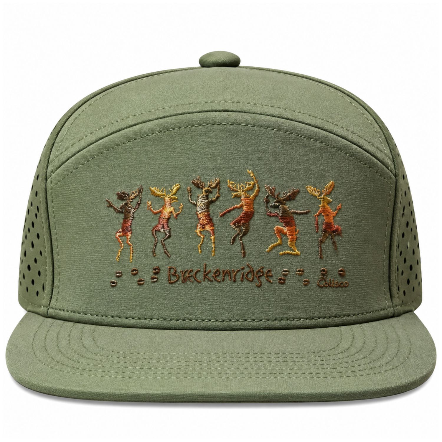 Colisco Breckenridge Dancing Moose  Trucker Hat, Color: Olive, Size: O/S