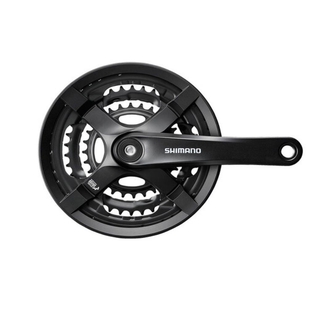Shimano, FC-TY501, Crankset, 6/7/8 sp., 170mm, 28/38/48T w/CG, Riveted, Square, 47.5mm, Black
