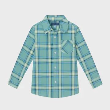 Kids Plaid Button Down-Green