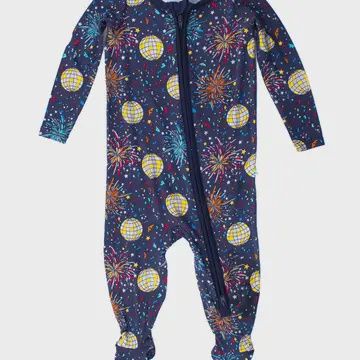 Navy Happy New Year One Piece Footie Pajamas