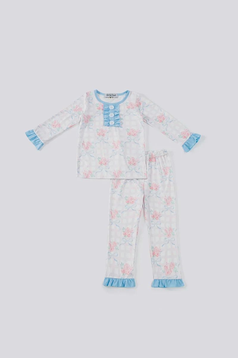 Pink Floral Bow Ruffle Pajama Set
