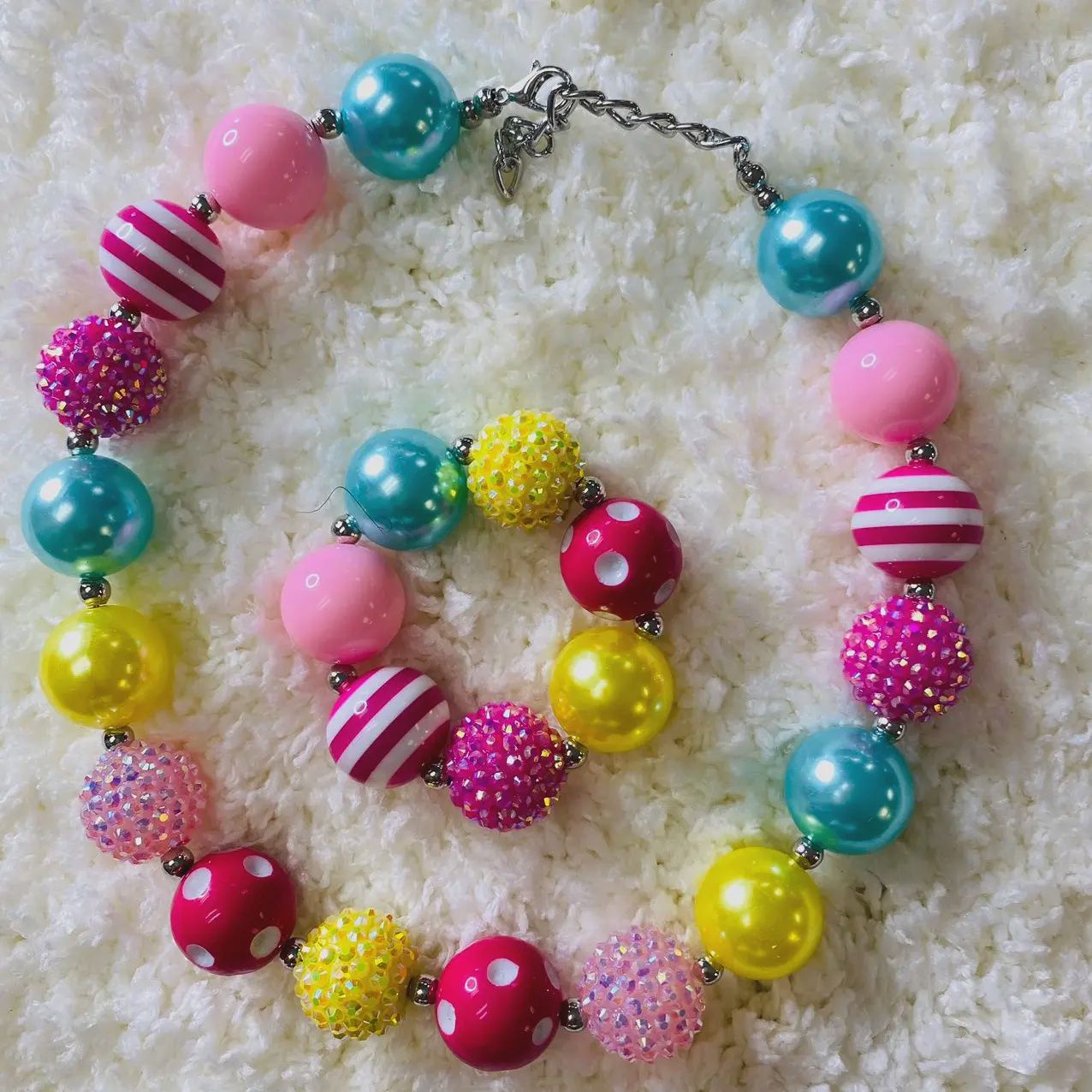 240302- Multi Color Cute Bubble Girls Necklace &amp; Bracelet Set