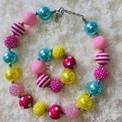 240302- Multi Color Cute Bubble Girls Necklace &amp; Bracelet Set