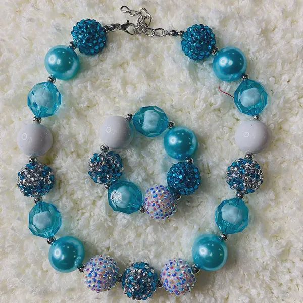 240319 Blue &amp; White Bubble Girls Necklace &amp; Bracelet Sets