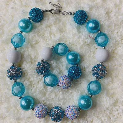 240319 Blue &amp; White Bubble Girls Necklace &amp; Bracelet Sets