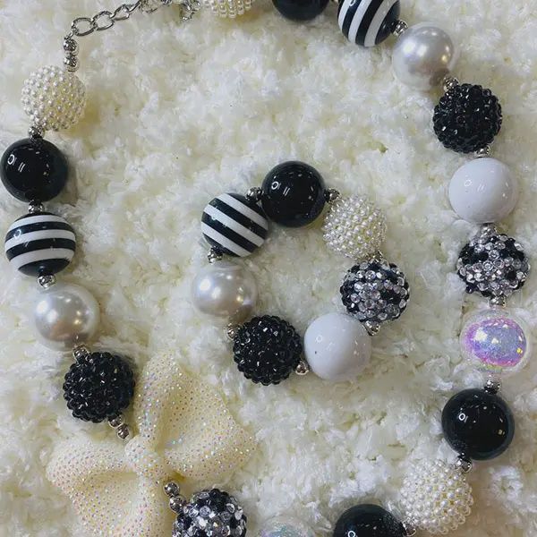 240320 Black &amp; White Bubble Girls Necklace &amp; Bracelet Sets