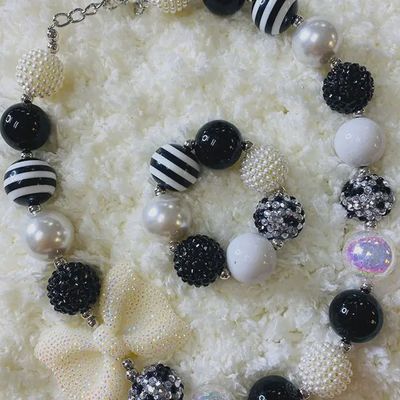 240320 Black &amp; White Bubble Girls Necklace &amp; Bracelet Sets