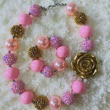 240322 Pink &amp; Golden Girls Pendant Necklace &amp; Bracelet