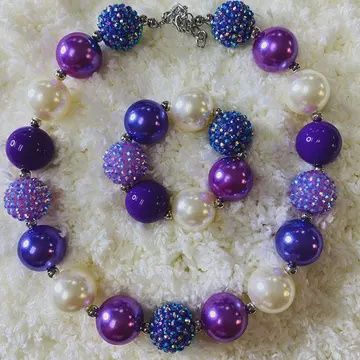 240326 Blue &amp; Purple &amp; Cream Bubble Girl Necklace &amp; Bracelet