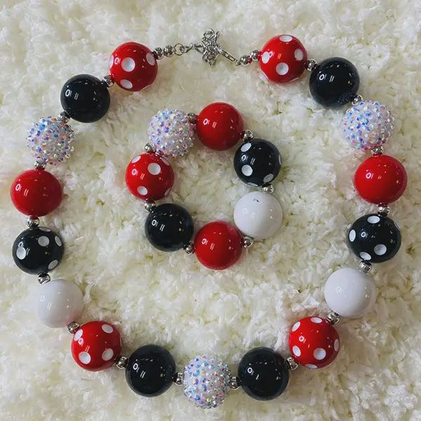 240314 Red &amp; Black Bubble Girls Necklace &amp; Bracelet Sets