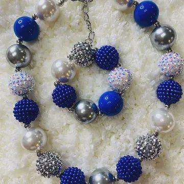 240336 Blue &amp; White &amp; Grey Bubble Girls Necklace &amp; Bracelet