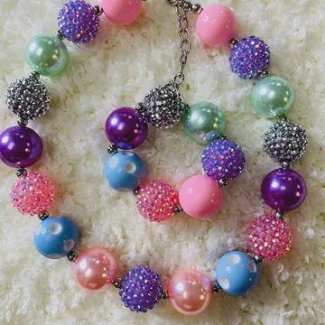 240330 Multi Color Bubble Girls Necklace &amp; Bracelet Sets