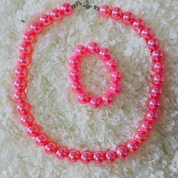 240331 Cute Pink Pearl Beads Girls Necklace &amp; Bracelet Sets