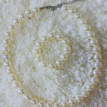 240332 Cream Pearl Beads Kids Necklace &amp; Bracelet Jewel Sets