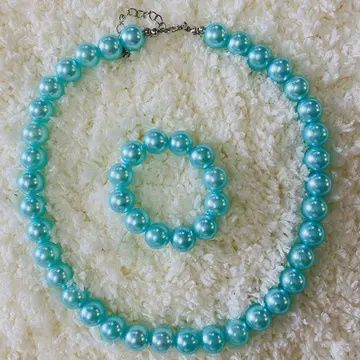240351 Blue Pearl Beads Girls Necklace &amp; Bracelet Sets