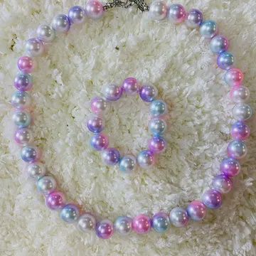 240352 Multi Color Pearl Beads Girls Necklace &amp; Bracelet Set