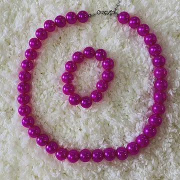 240353 Hot Pink Pearl Beads Cute Girls Necklace &amp; Bracelet