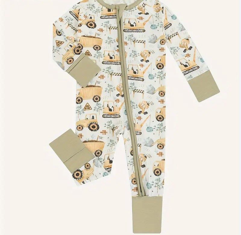Bamboo Convertible Footie Romper - Emmett (Construction Vehicles)