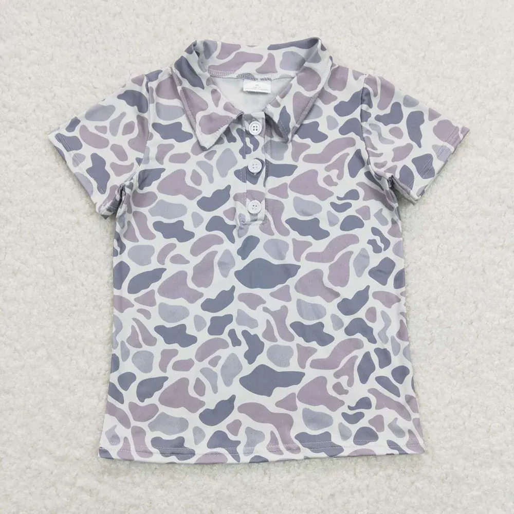 Boys Camo Hunting Short Sleeve Buttons Tee