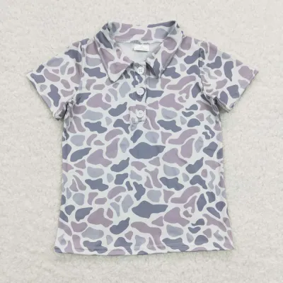 Boys Camo Hunting Short Sleeve Buttons Tee