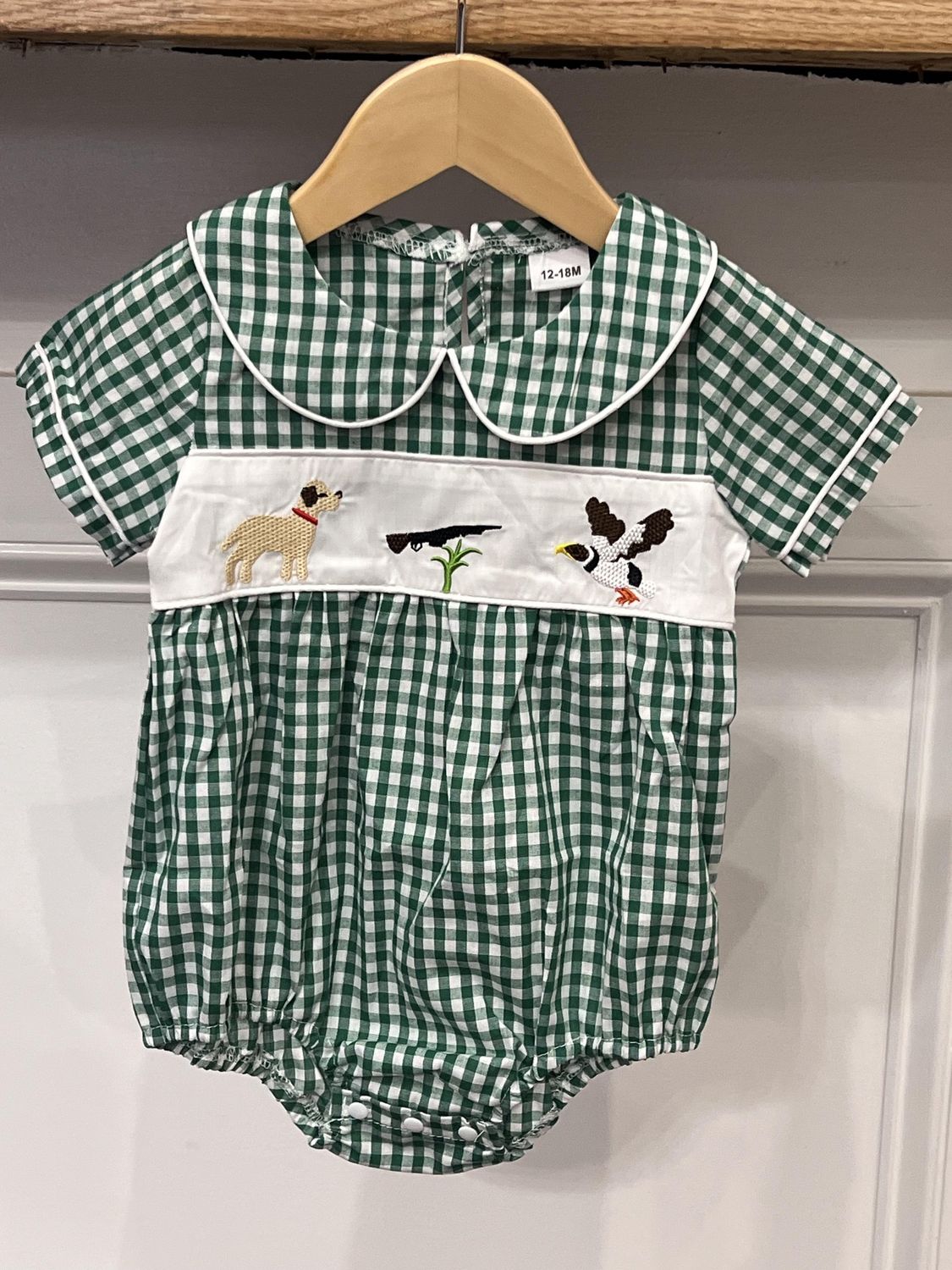 Green Plaid Hunting Smocked Bubble