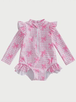 Bow One Piece Ruffle Swim Suit