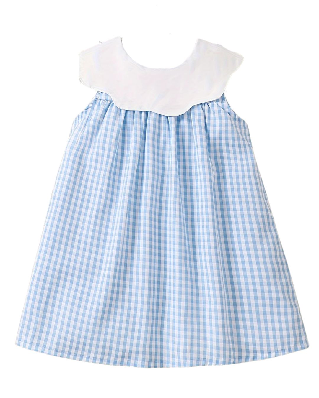 Blue Gingham Ruffle Collar Dress