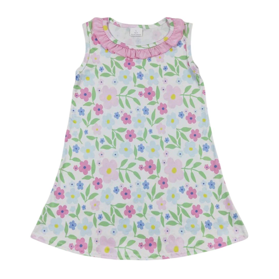 Ruffle Floral Pink Sleeveless Dress