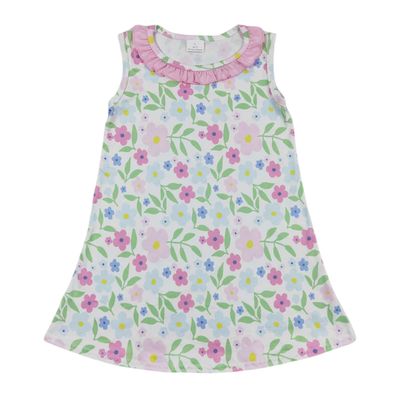 Ruffle Floral Pink Sleeveless Dress