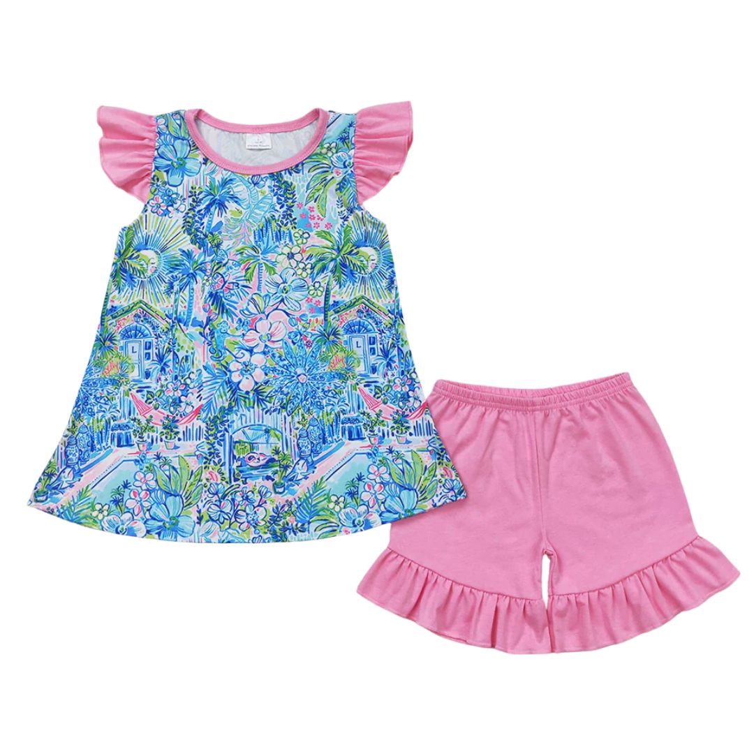 Summer Floral  Ruffle Short Set