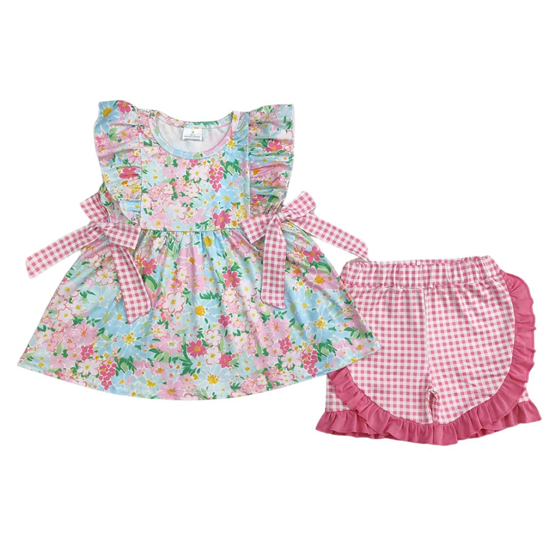Floral Bow Ruffle Short Set