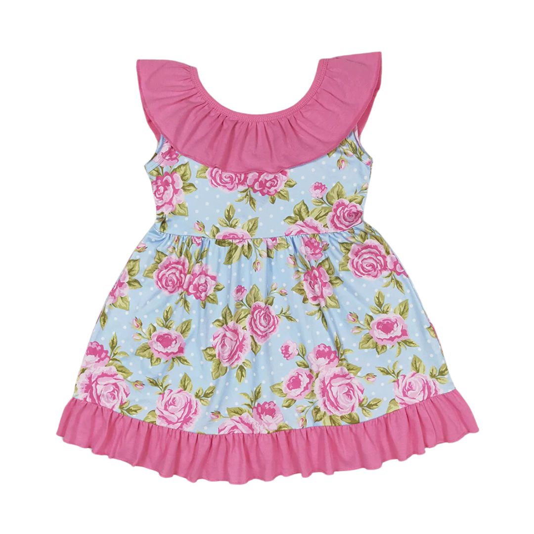 Pink Flowers Bow  Dress
