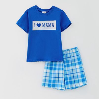 I ♥ MAMA Embroidery Smocked Short Set