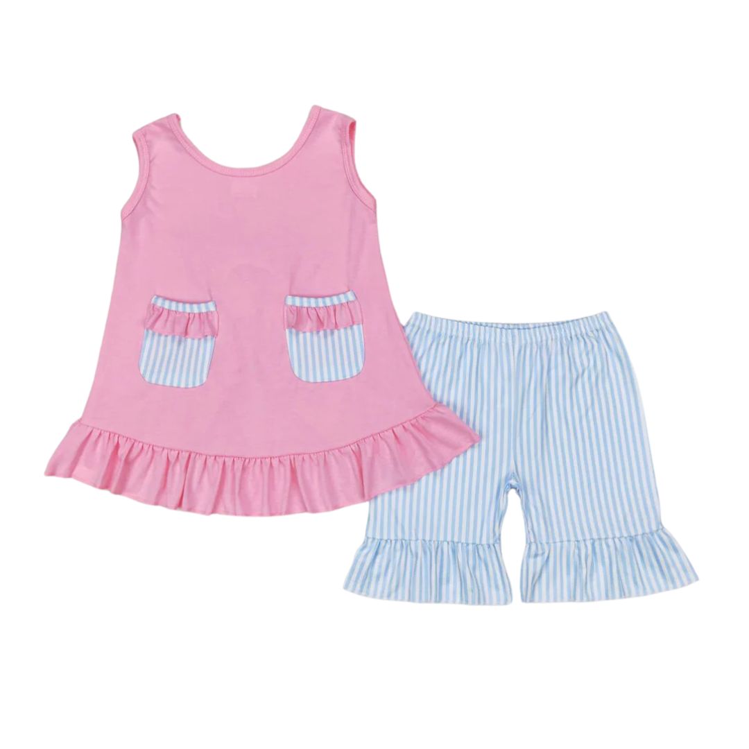 Pink Pocket Ruffle Shorts Set