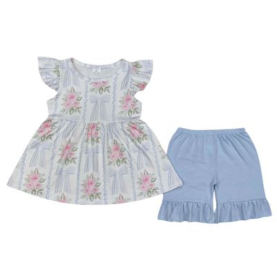 Pink Flowers Bows Short Sets