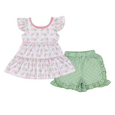 Green Pink Flowers Short Set