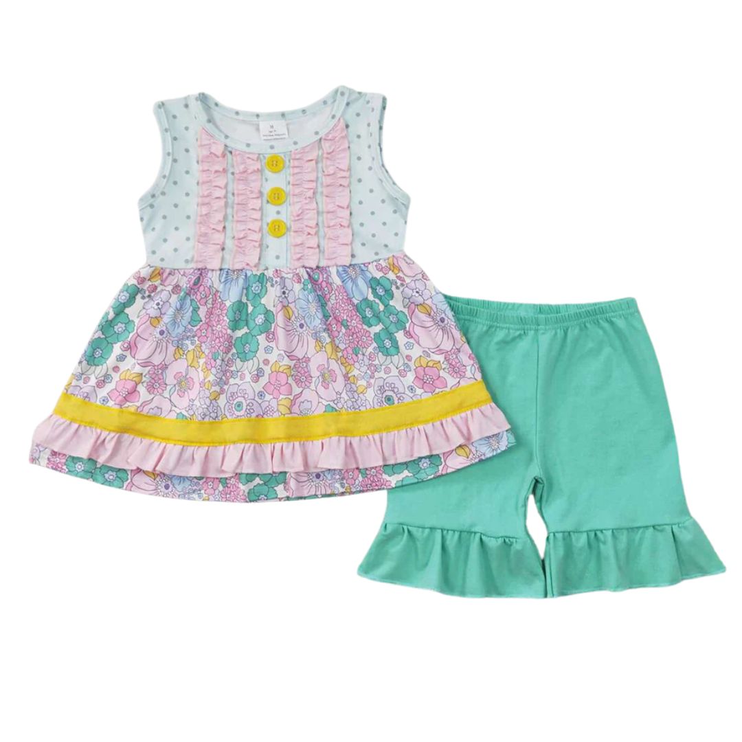 Ruffle Flowers Short Set