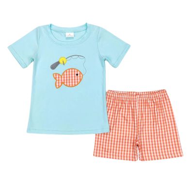 Orange Gingham Fishing Short Set