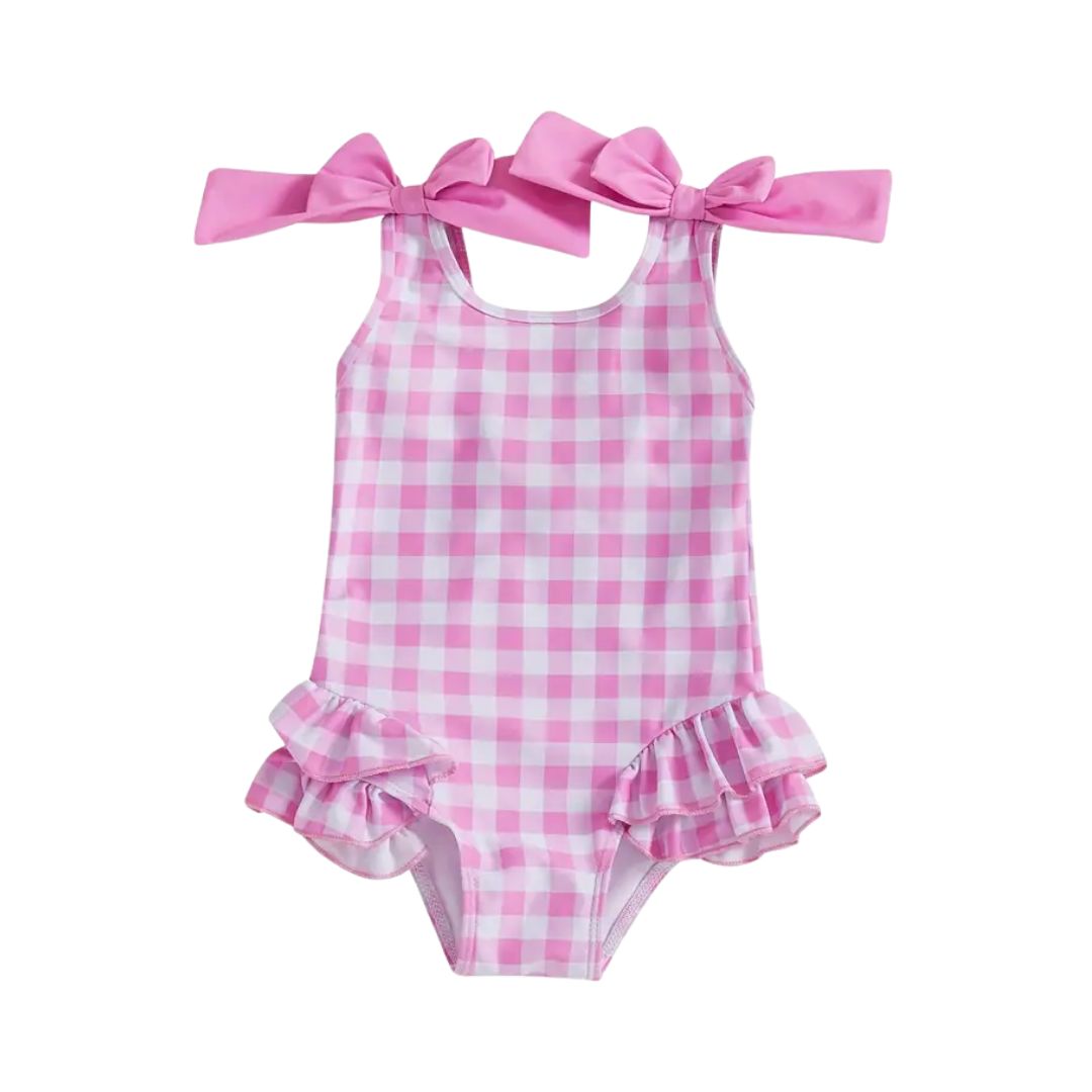 Pink Gingham Bow Swimsuit