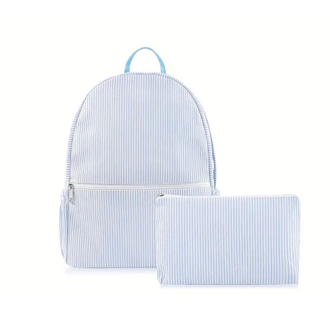 Blue Striped Backpack with Small Bag