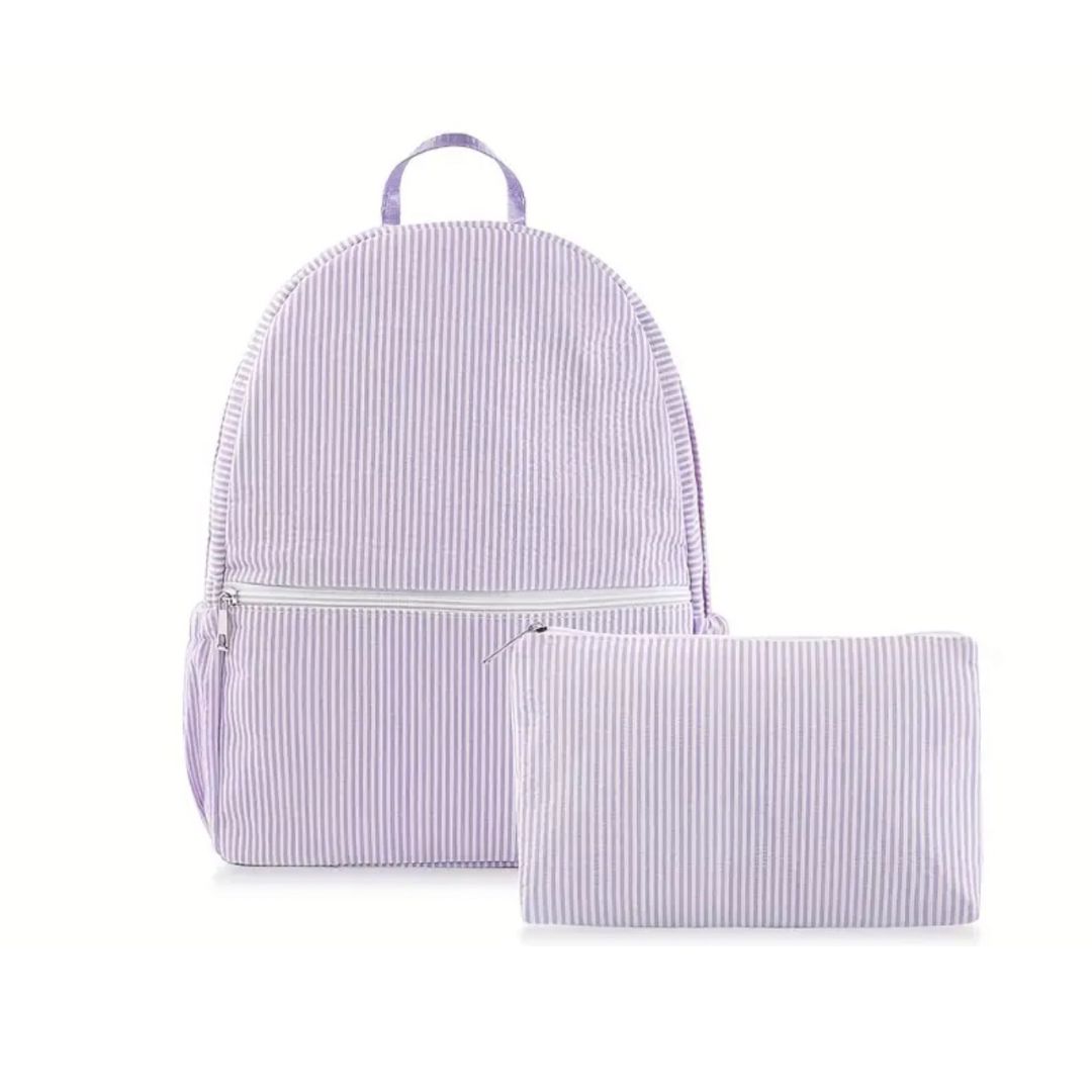 Purple Striped Backpack with Small Bag