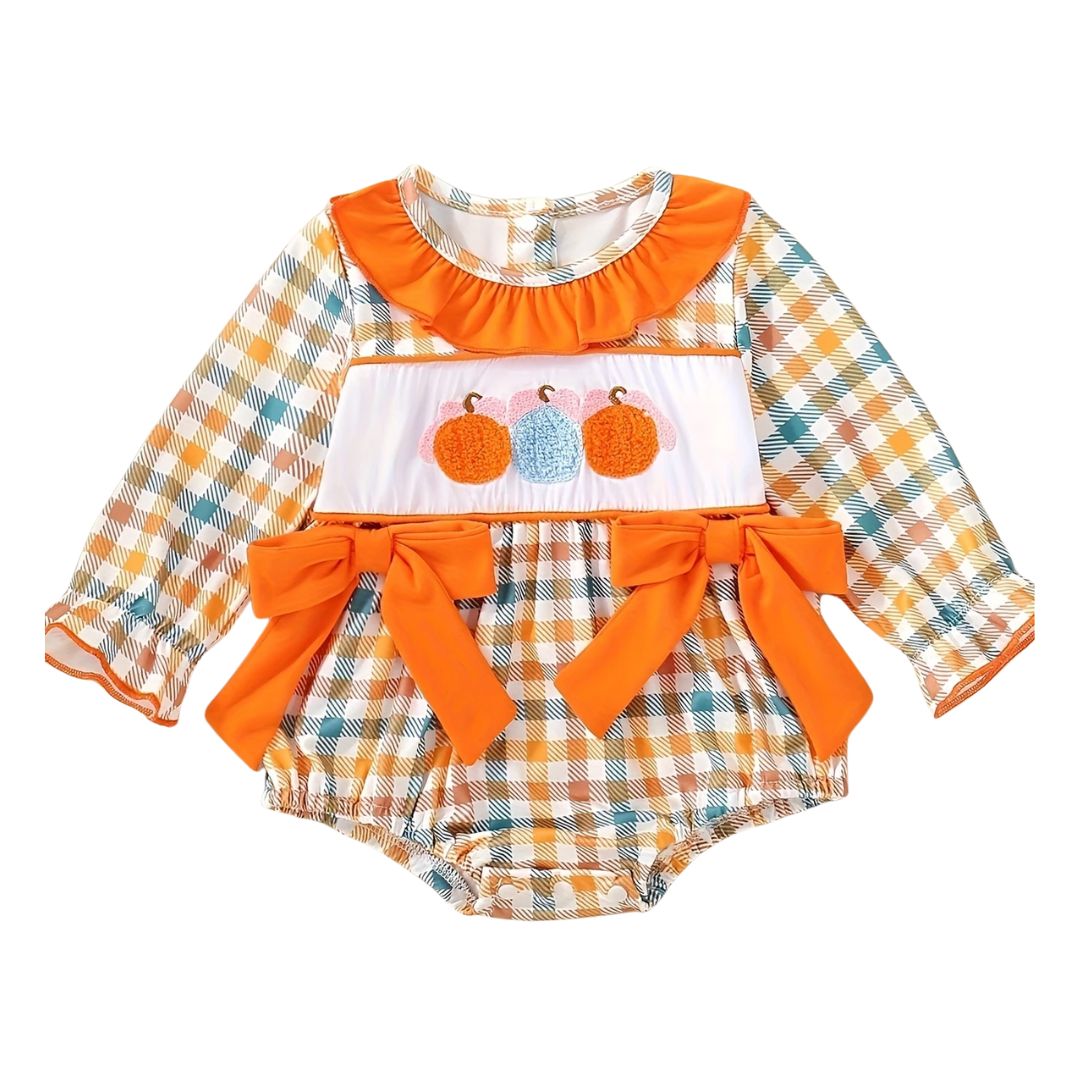 Pumpkin Bow Long Sleeve Bubble